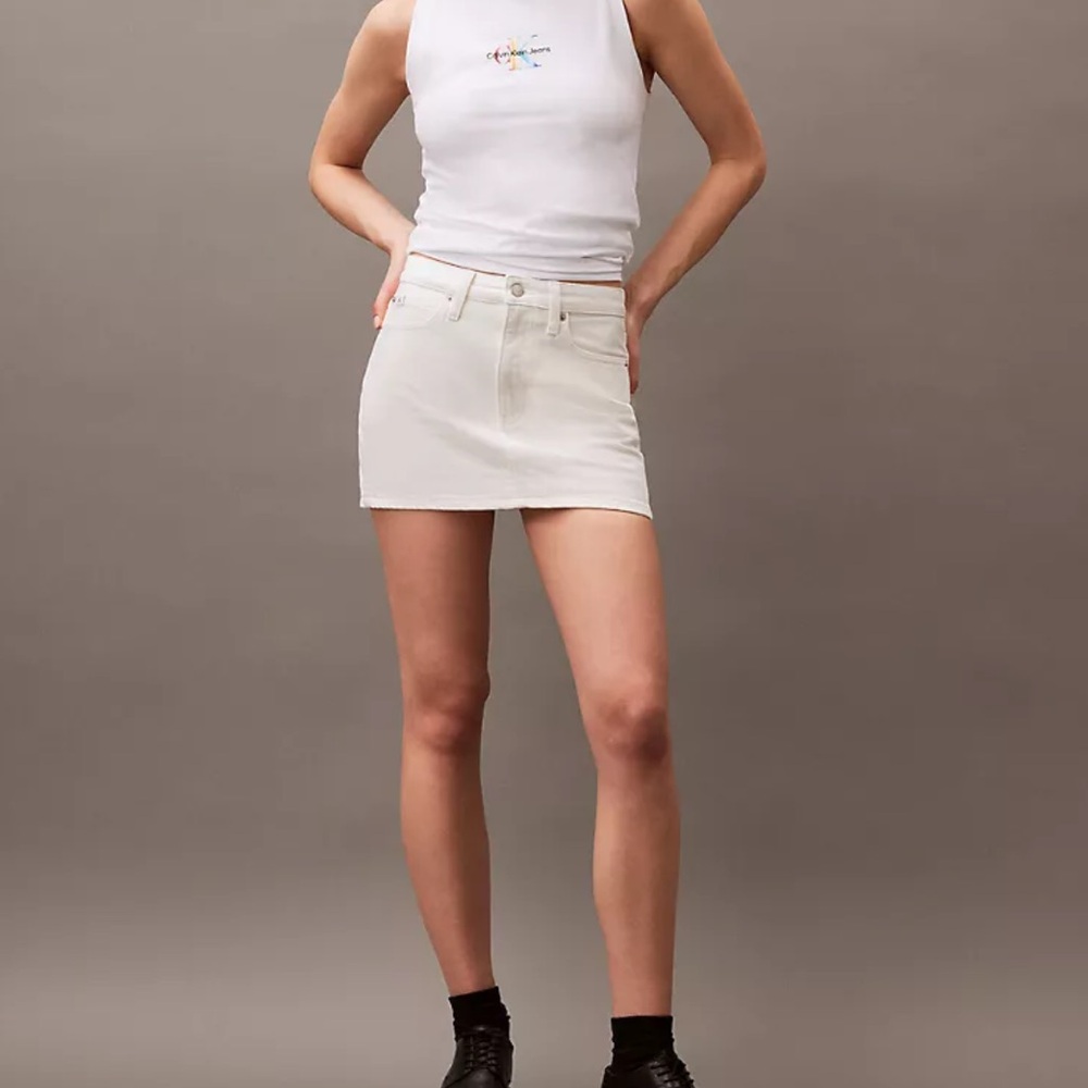 White Mini Denim Skirt Casual
